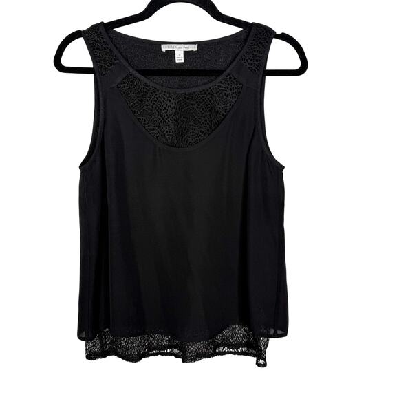 Chelsea and Walker Size 4 Black Lace Layered Silk Sleeveless Blouse Top Pieced - Picture 1 of 8